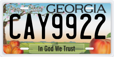 GA license plate CAY9922