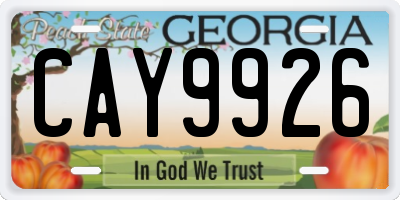 GA license plate CAY9926