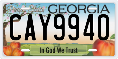 GA license plate CAY9940