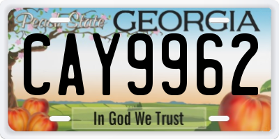 GA license plate CAY9962
