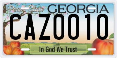 GA license plate CAZ0010