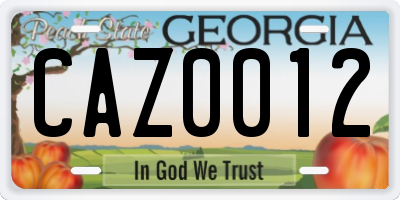 GA license plate CAZ0012