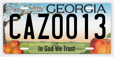 GA license plate CAZ0013