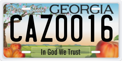 GA license plate CAZ0016
