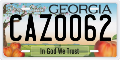GA license plate CAZ0062