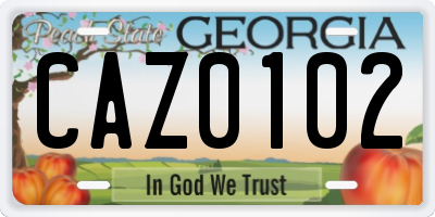 GA license plate CAZ0102
