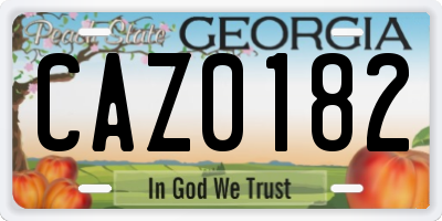 GA license plate CAZ0182