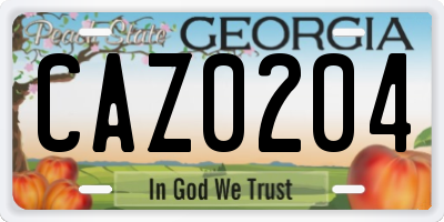 GA license plate CAZ0204