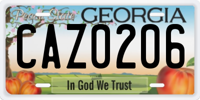 GA license plate CAZ0206