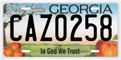 GA license plate CAZ0258