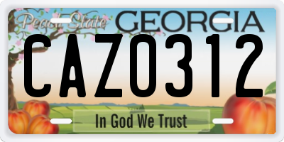 GA license plate CAZ0312