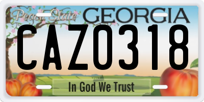 GA license plate CAZ0318