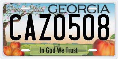 GA license plate CAZ0508