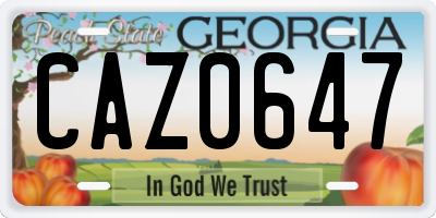 GA license plate CAZ0647