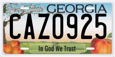 GA license plate CAZ0925