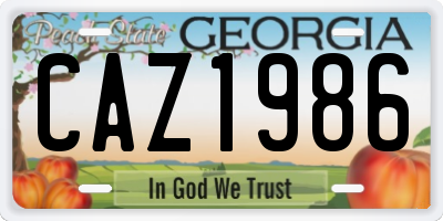 GA license plate CAZ1986