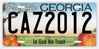 GA license plate CAZ2012