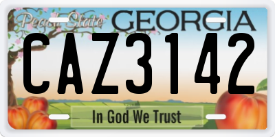 GA license plate CAZ3142
