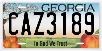 GA license plate CAZ3189