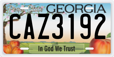 GA license plate CAZ3192
