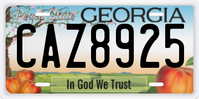 GA license plate CAZ8925
