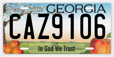 GA license plate CAZ9106