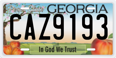 GA license plate CAZ9193