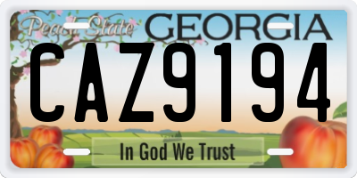GA license plate CAZ9194