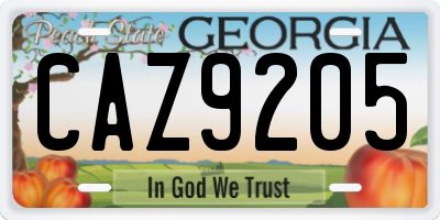 GA license plate CAZ9205