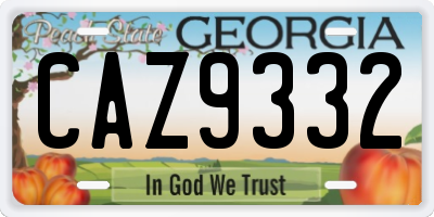 GA license plate CAZ9332