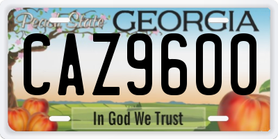 GA license plate CAZ9600