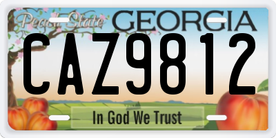 GA license plate CAZ9812