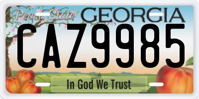 GA license plate CAZ9985