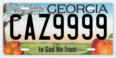 GA license plate CAZ9999