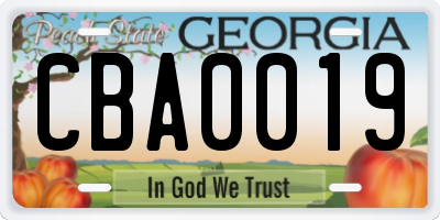 GA license plate CBA0019