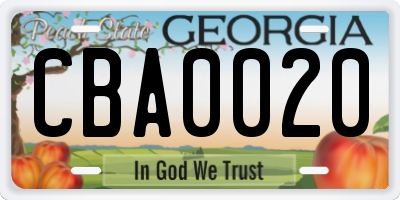 GA license plate CBA0020