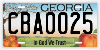 GA license plate CBA0025