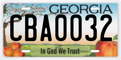 GA license plate CBA0032