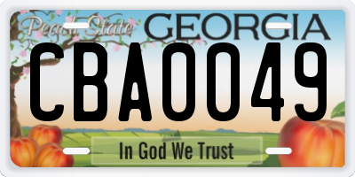 GA license plate CBA0049