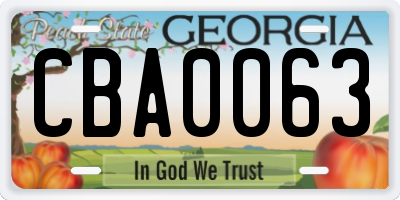 GA license plate CBA0063
