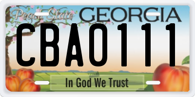 GA license plate CBA0111