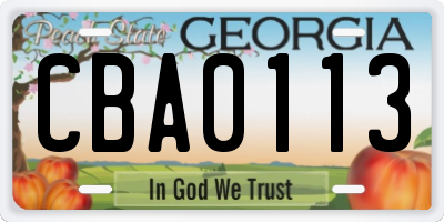 GA license plate CBA0113