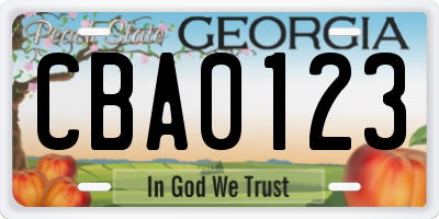 GA license plate CBA0123