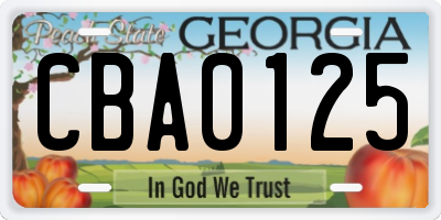 GA license plate CBA0125