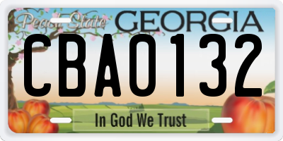 GA license plate CBA0132