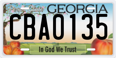 GA license plate CBA0135