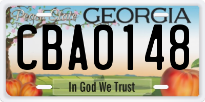 GA license plate CBA0148