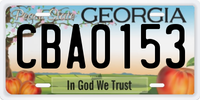GA license plate CBA0153