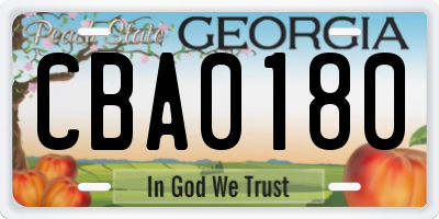 GA license plate CBA0180