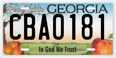 GA license plate CBA0181